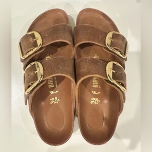 Birkenstock Arizona Big Buckle Gold Sandals Size 39